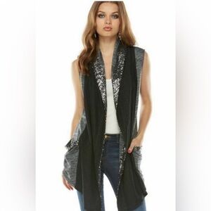 Juicy Couture Sequin CardiganMedium Open Front Vest Gray Silver Pockets Y2K 90s